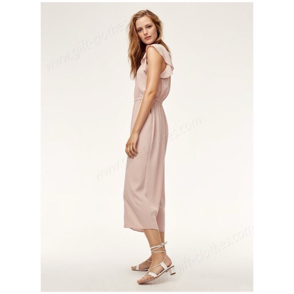 Aritzia Wilfred Women Soft Pink Fleurette Jumpsuit with Ruffle Sleeves Size S - Picture 2 of 13